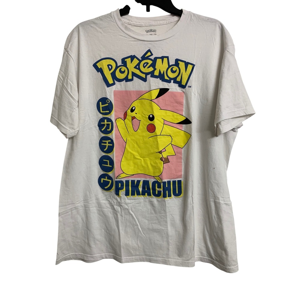 Pokemon Pikachu Graphic T-Shirt Mens XL White‎ Japanese Katakana Short Sleeve